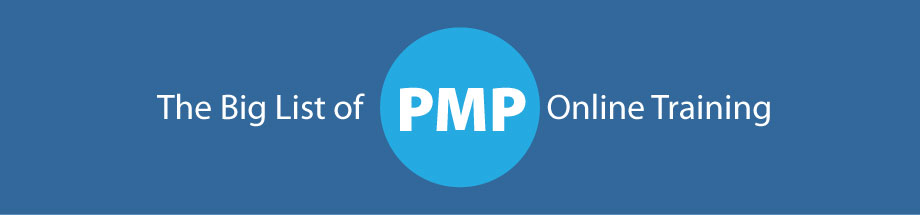 graphic showing the title of the article - big list of online pmp training